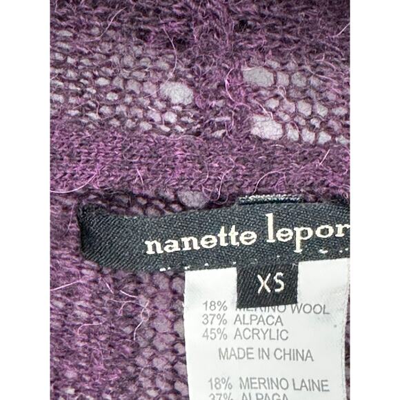 Nanette Lepore Alpaca Merino Wool Cardigan Purple Ruffled Winter Bohemian XS - Picture 3 of 10